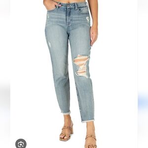 Distressed high waist rolled jeans